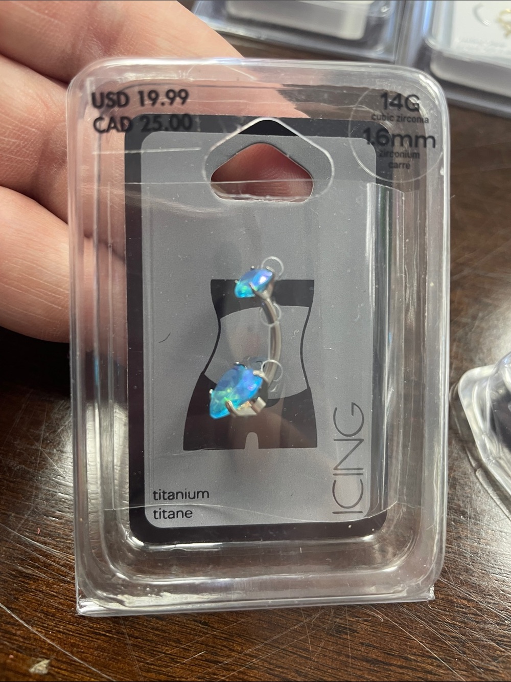 Icing Titanium Opal Curved Belly Ring - Blue-Green Opalescent